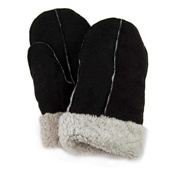 New Sheepskin Shearling Suede Mittens Gloves Tan Brown Black Womens One Size - Picture 4 of 16